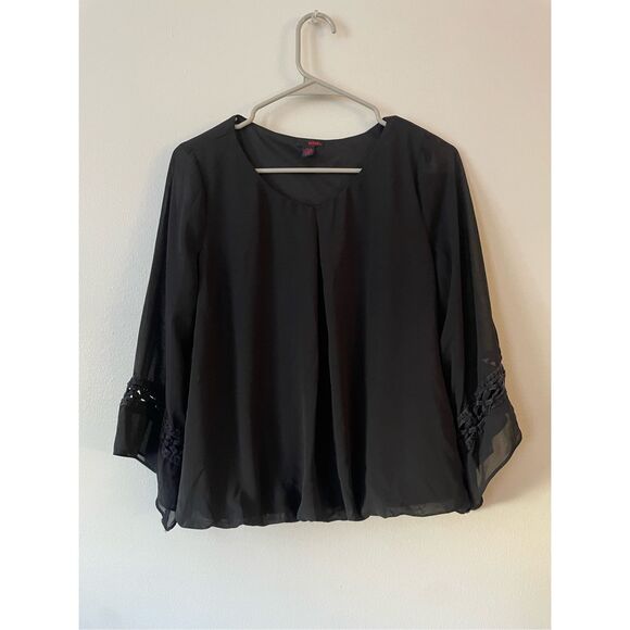BONGO Womens Size Large Black Long Sleeve Round Neck Blouse Basic Professional - Picture 1 of 3